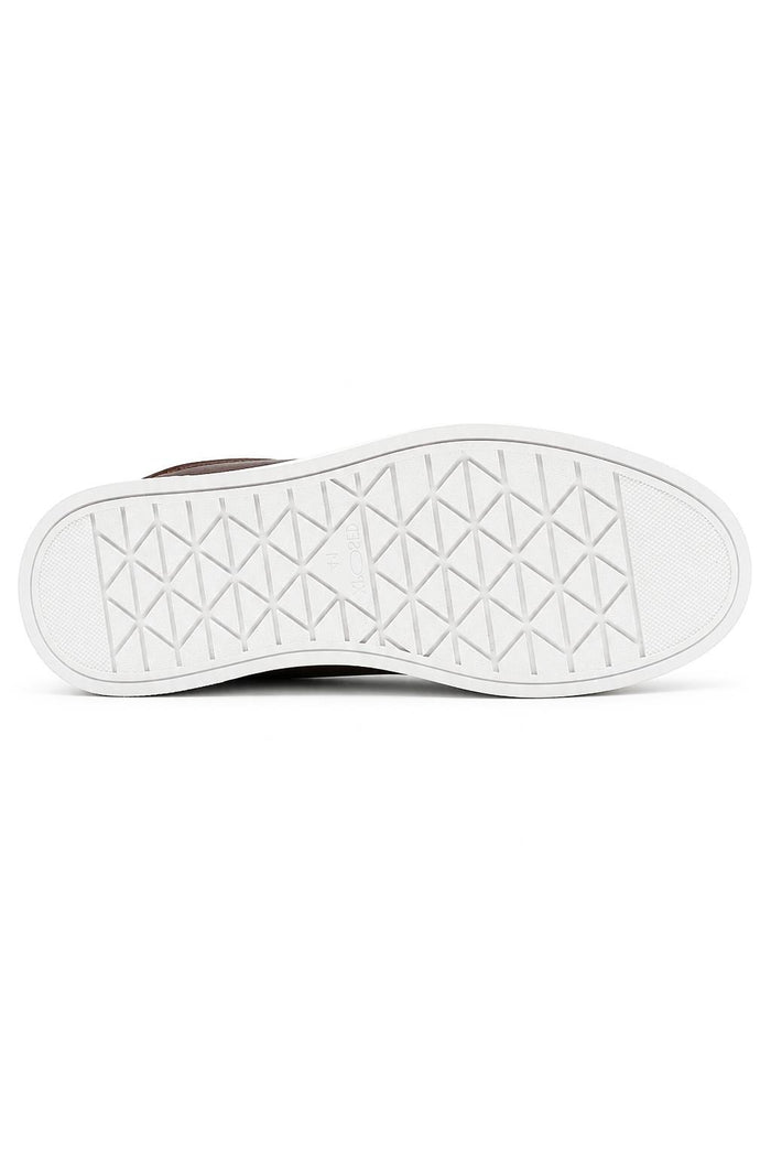 Men’s Coffee Brown Grain-Effect Faux Leather Lace-Up Trainers