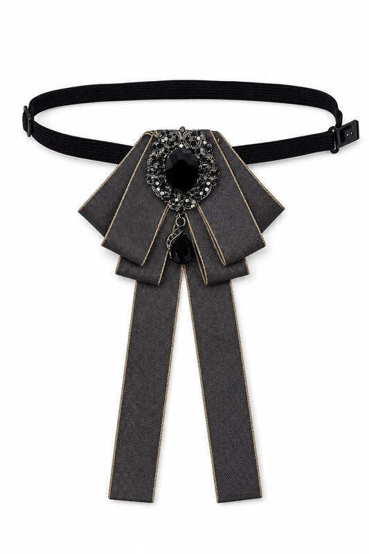Men’s Dark Grey Jewelled Ribbon Brooch Bow Tie