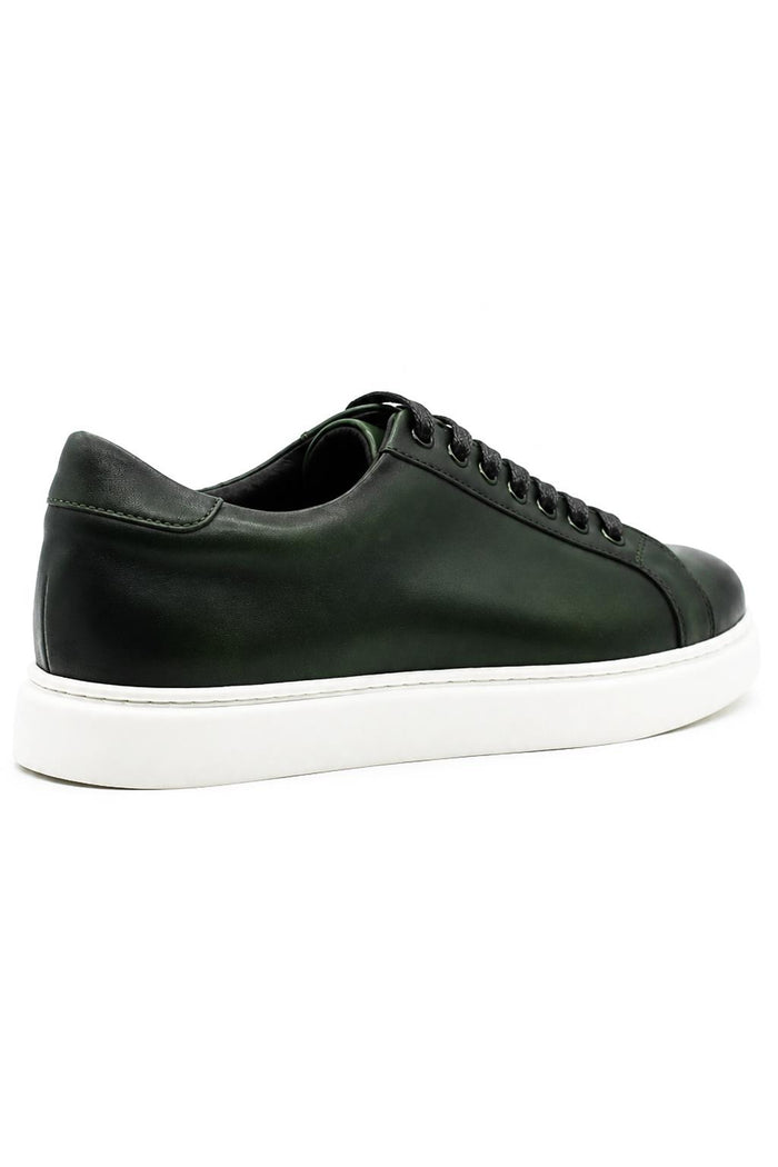 Men's Green Real Leather Lace-Up Trainers White Sole