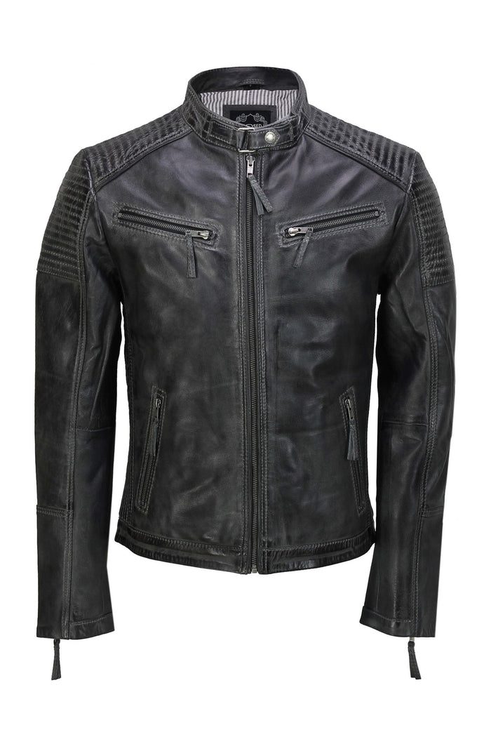 Mens Leather Grey Biker Jacket