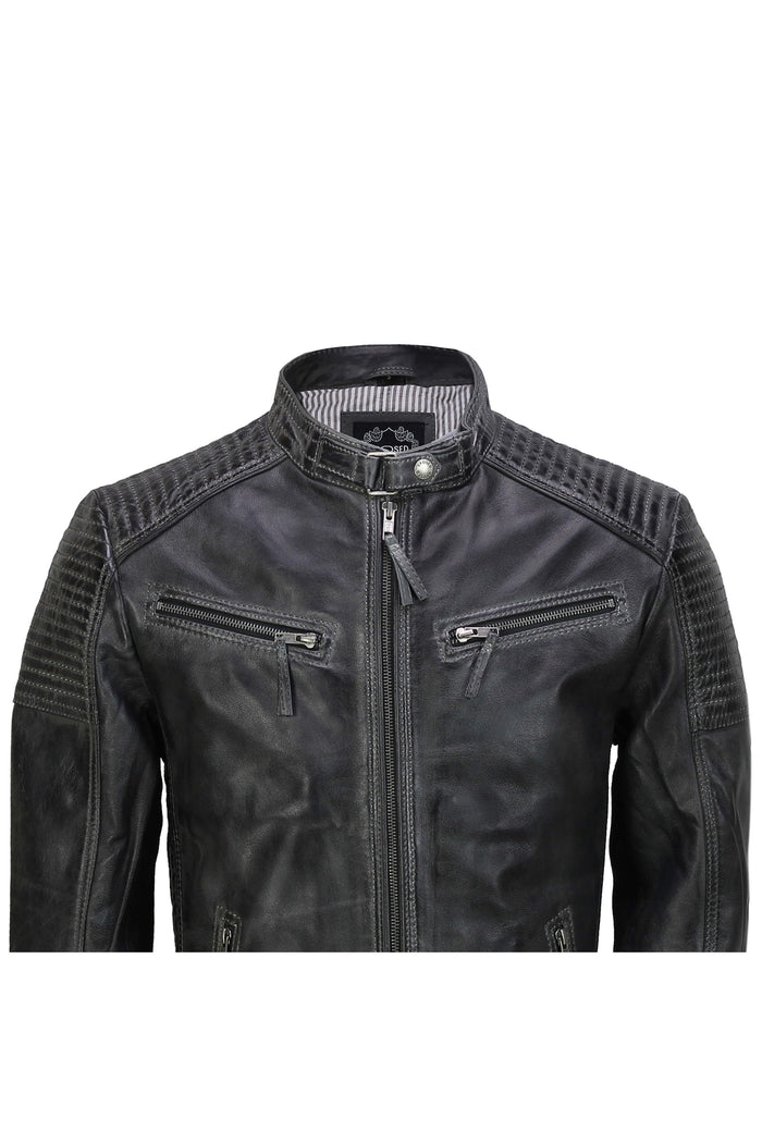 Mens Leather Grey Biker Jacket