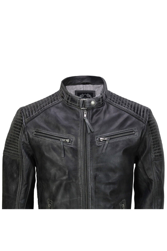 Mens Leather Grey Biker Jacket