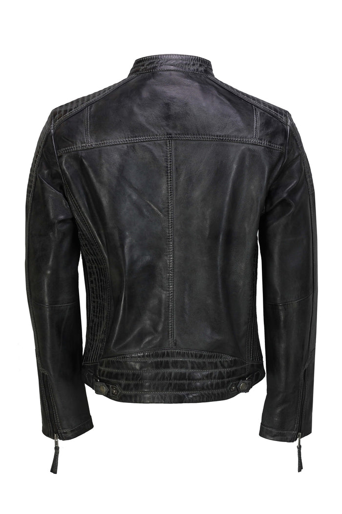 Mens Leather Grey Biker Jacket