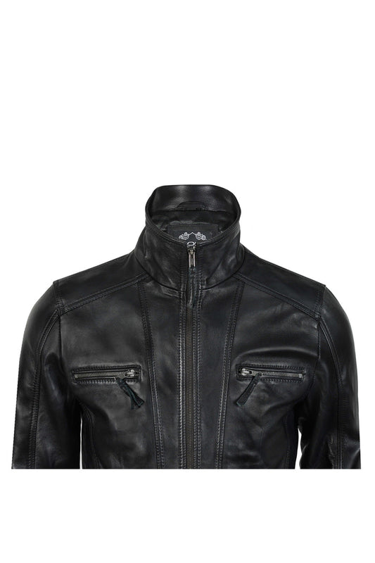 MEN'S LEATHER JACKET WITH COLLAR