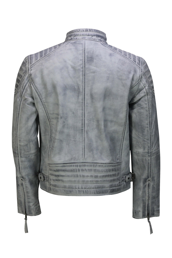 Men's Leather White Biker Jacket