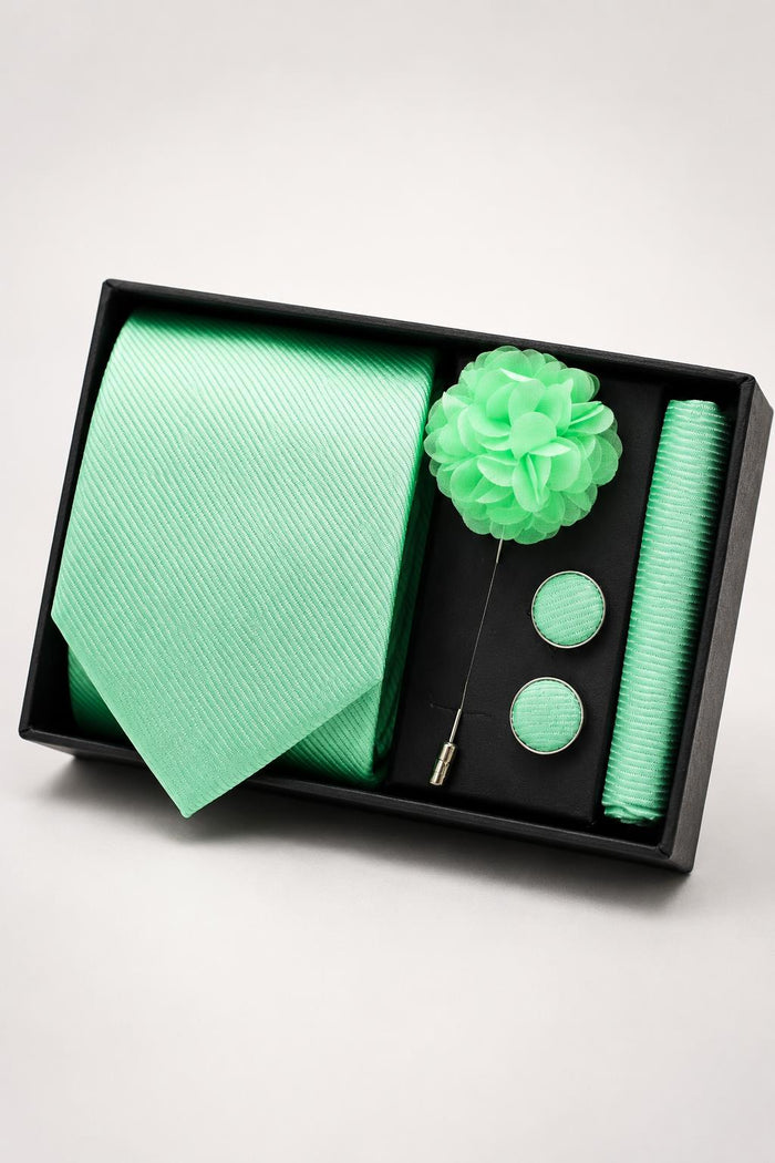Men’s Mint Green Ribbed 4-Piece Tie Wedding Gift Set