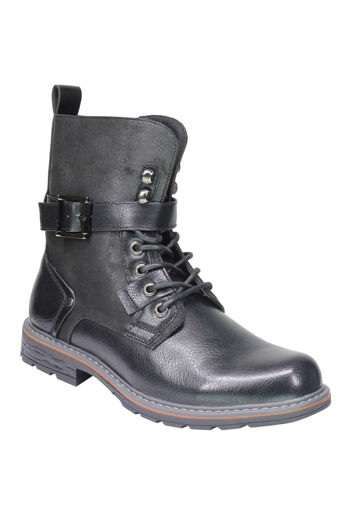 Mens Retro Biker Boots PU Leather 6 Ankle Lace up Side Zip Army Military Shoes