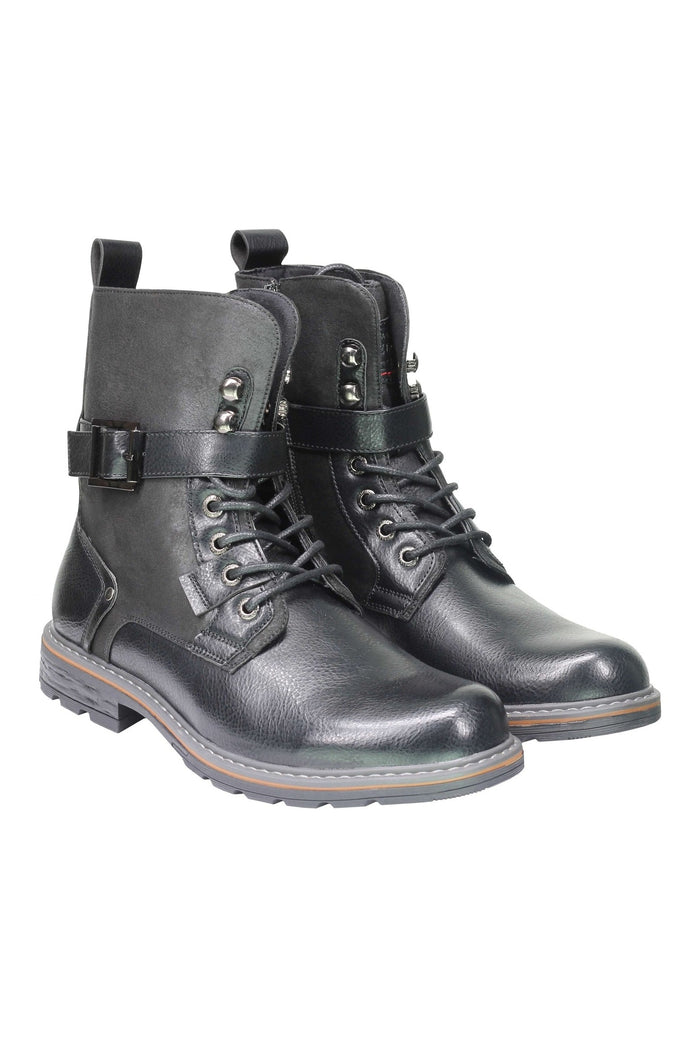 Mens Retro Biker Boots PU Leather 6 Ankle Lace up Side Zip Army Military Shoes