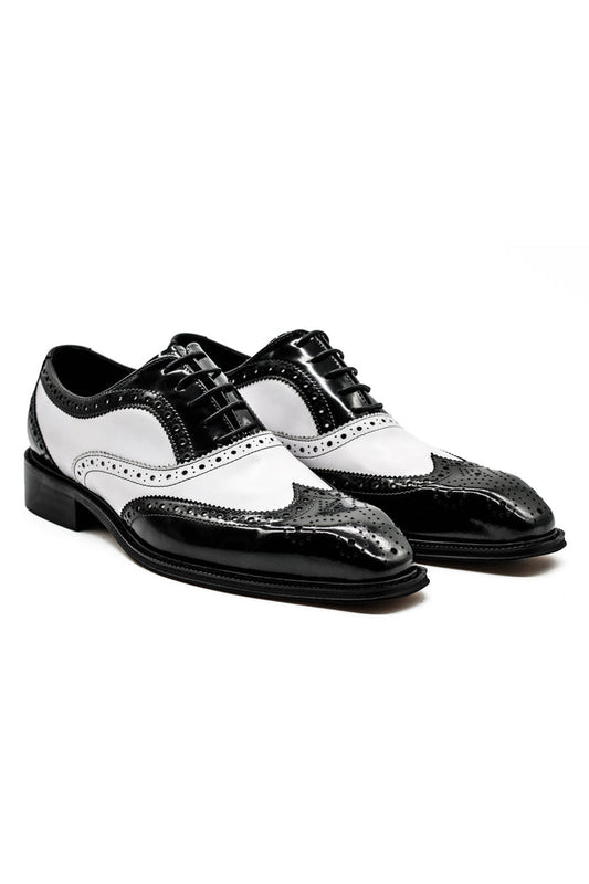 Mens Retro Black White Leather Gatsby Brogues
