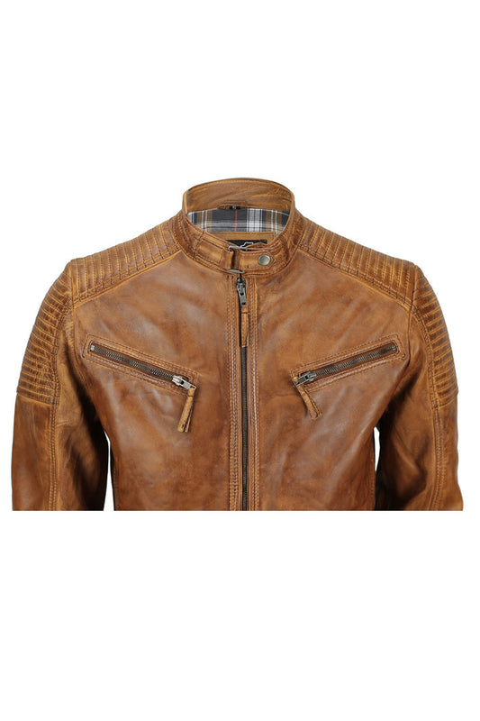 MEN’S RETRO TAN BIKER JACKET