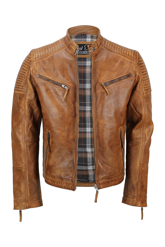 MEN’S RETRO TAN BIKER JACKET