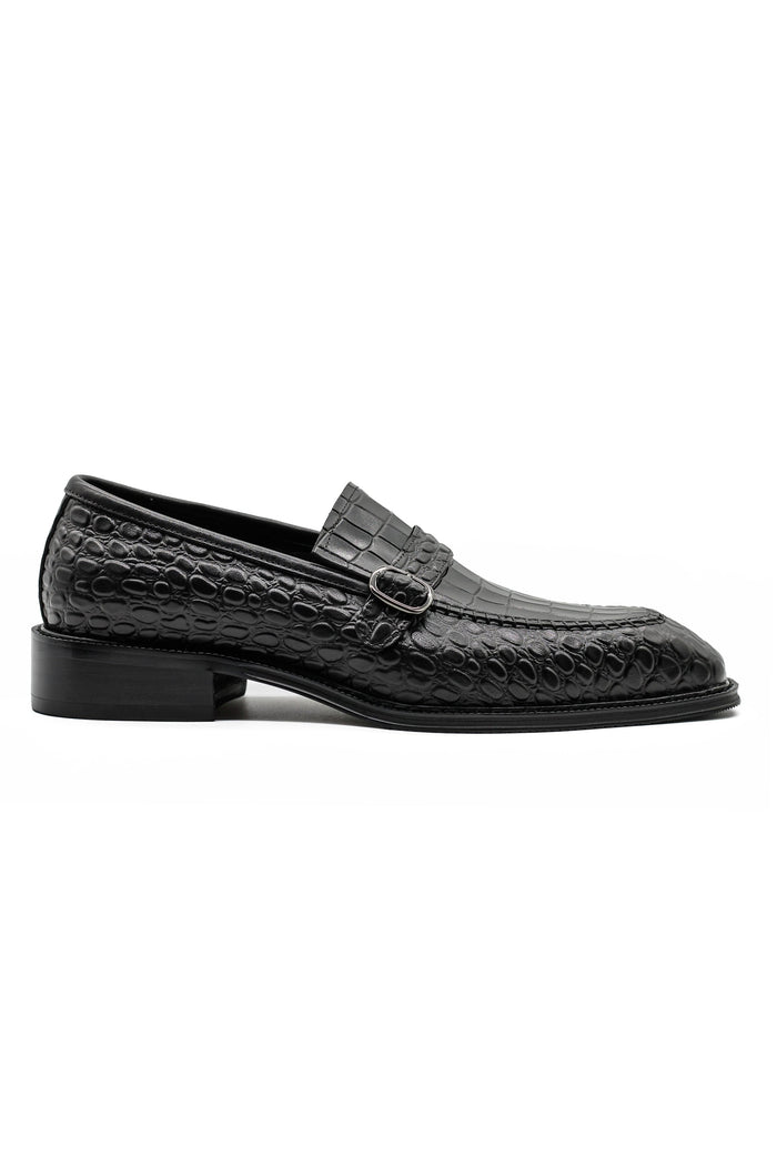 Men’s Slip-on Loafers Black Croco Embossed Leather