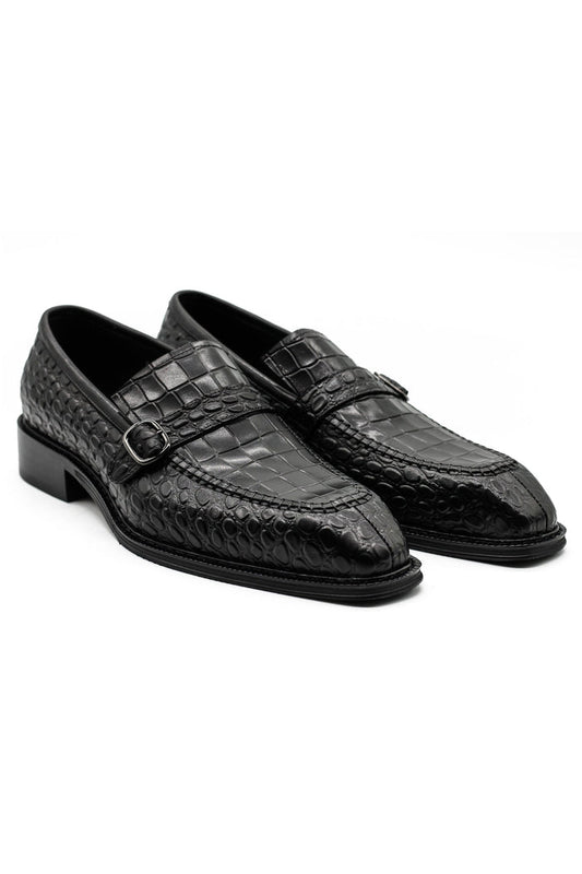 Men’s Slip-on Loafers Black Croco Embossed Leather