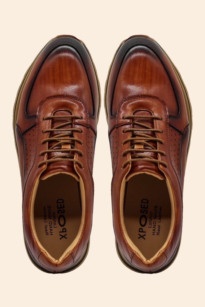 Men’s Tan Real Leather Trainers