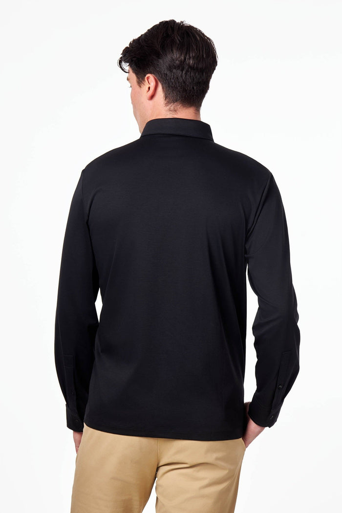 Mercerised Cotton Black Polo Shirt Long Sleeve