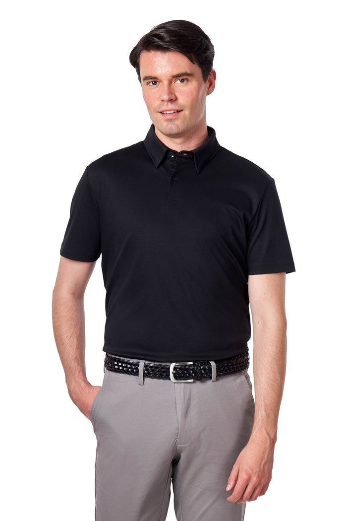 Mercerised Cotton Black Polo T Shirt Short Sleeve