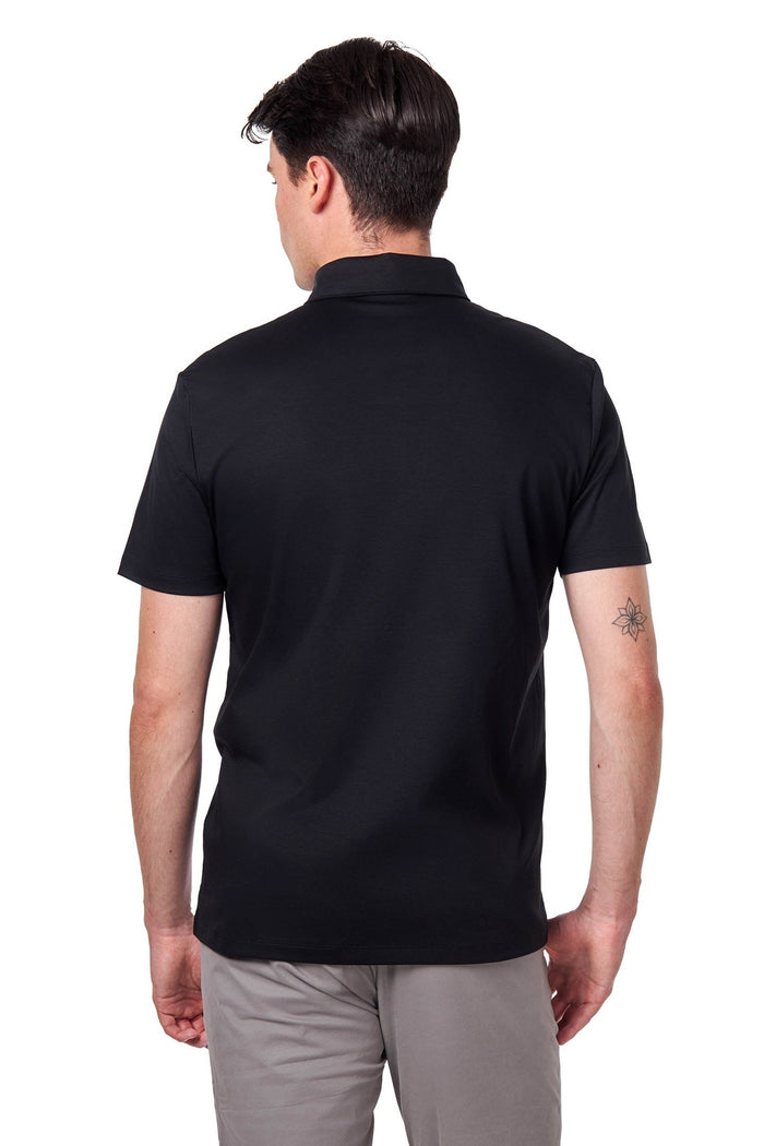 Mercerised Cotton Black Polo T Shirt Short Sleeve