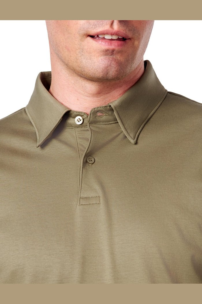 Mercerised Cotton Khaki Polo Shirt Long Sleeve