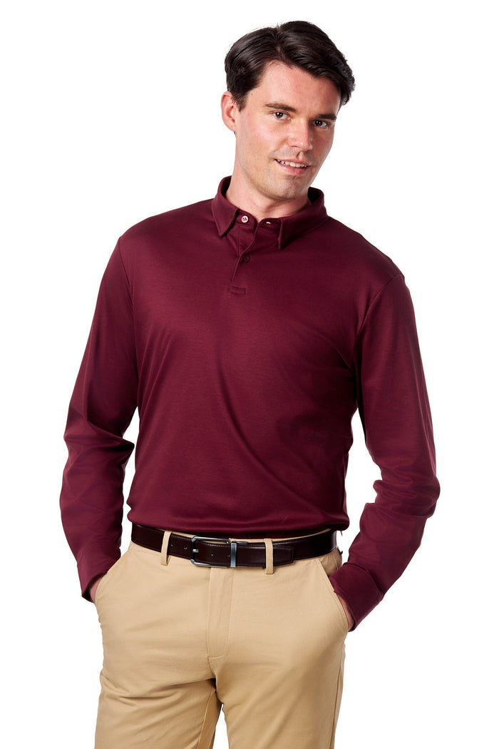 Mercerised Cotton Maroon Polo Shirt Long Sleeve