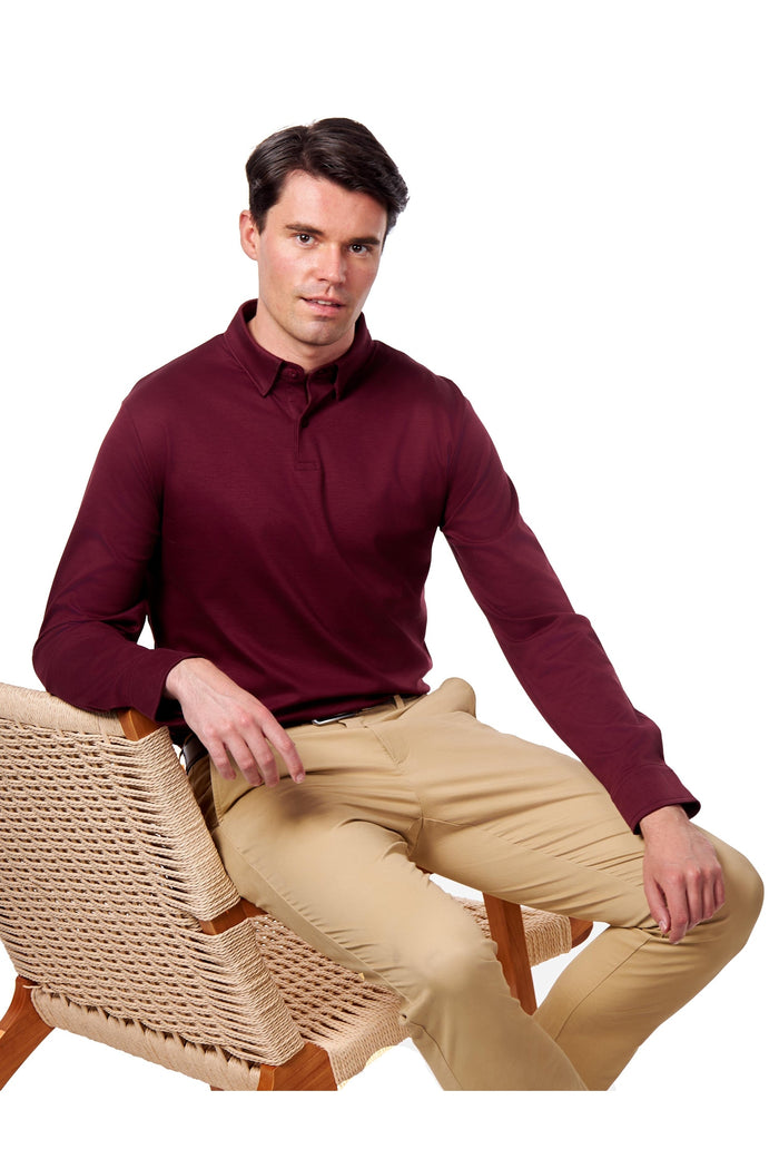 Mercerised Cotton Maroon Polo Shirt Long Sleeve