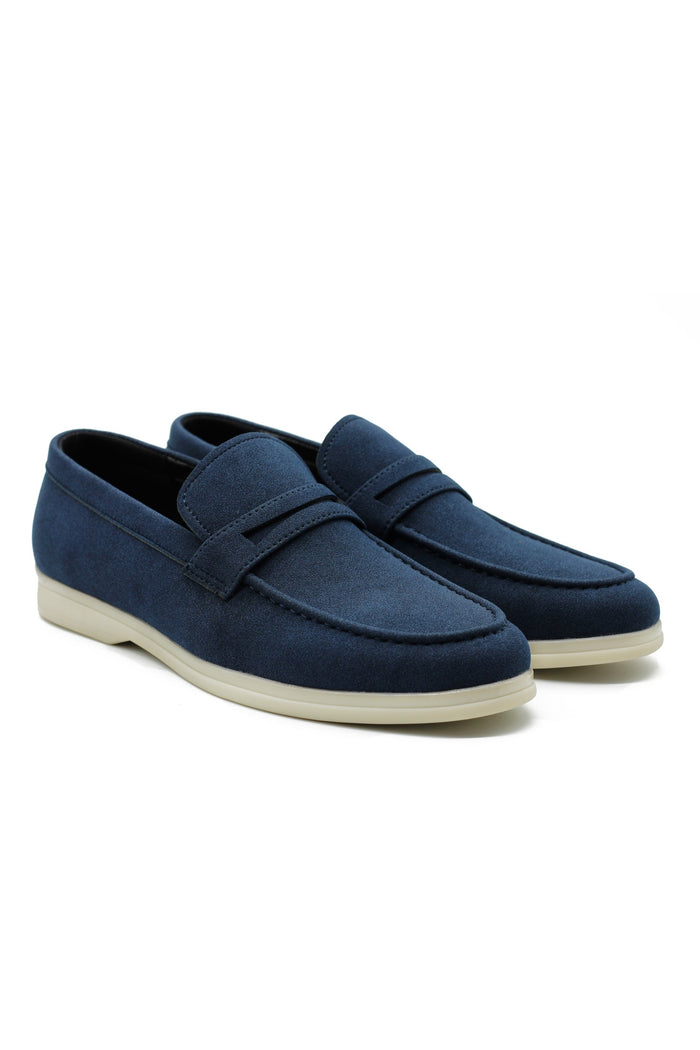 Midnight Blue Faux Suede Penny Loafers Lightweight Slip-Ons