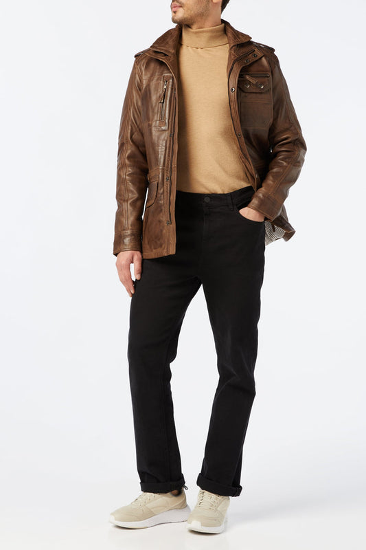 MILITARY STYLE BROWN LEATHER JACKET