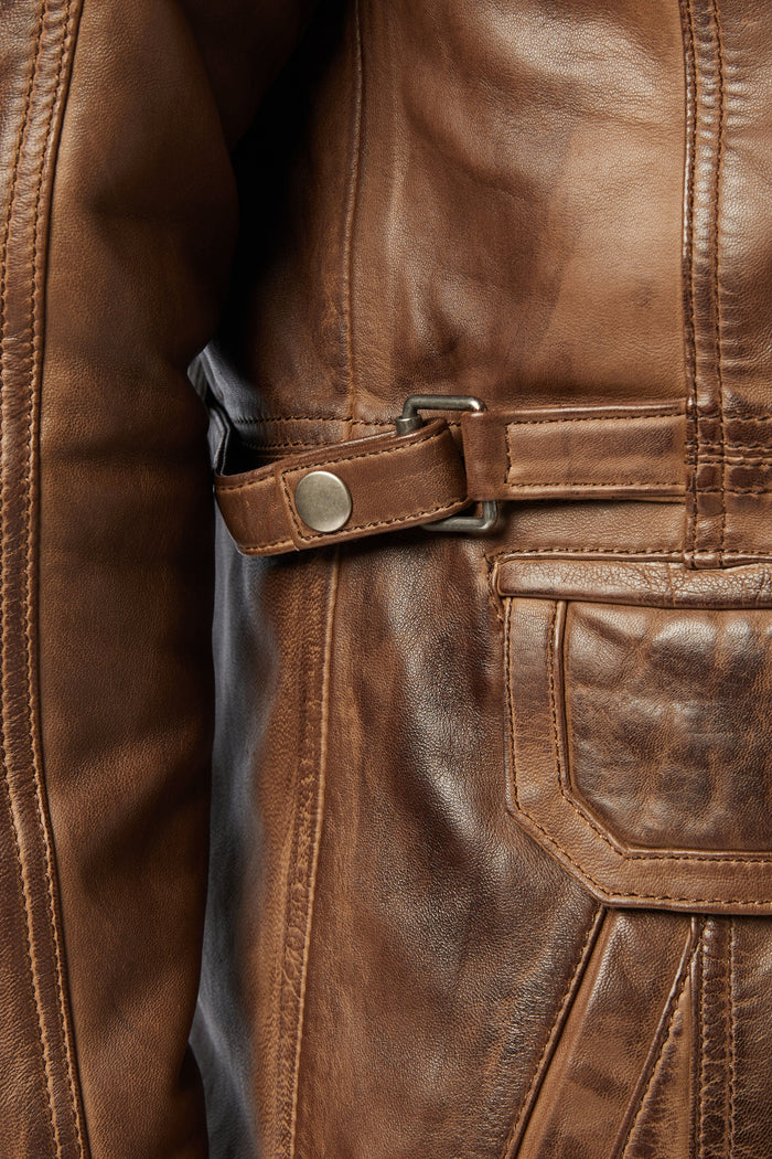 MILITARY STYLE BROWN LEATHER JACKET