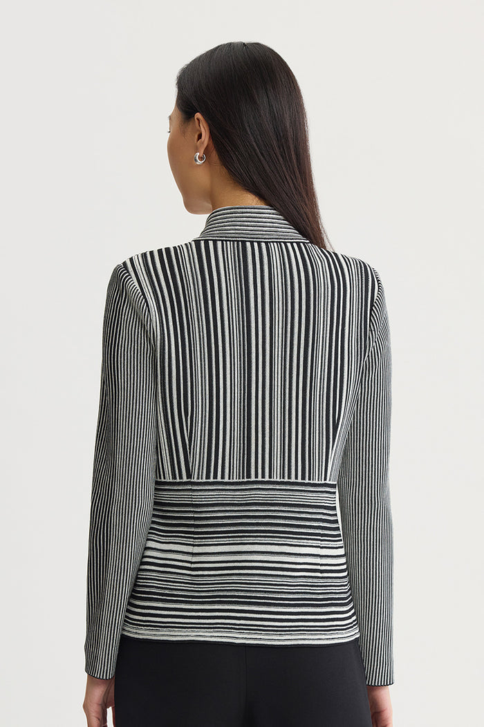 Monochrome Striped Knit Jacket, Black/Ivory | Ming Wang