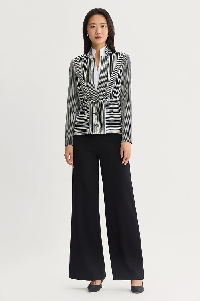 Monochrome Striped Knit Jacket, Black/Ivory | Ming Wang