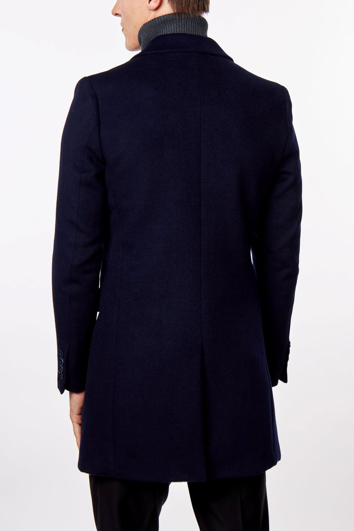 NATE - NAVY LONG WOOL BLEND OVERCOAT