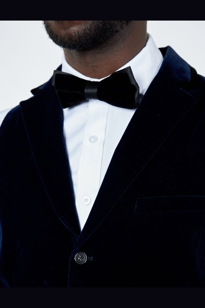 NAVY BLUE VELVET WAISTCOAT WITH NOTCH LAPEL