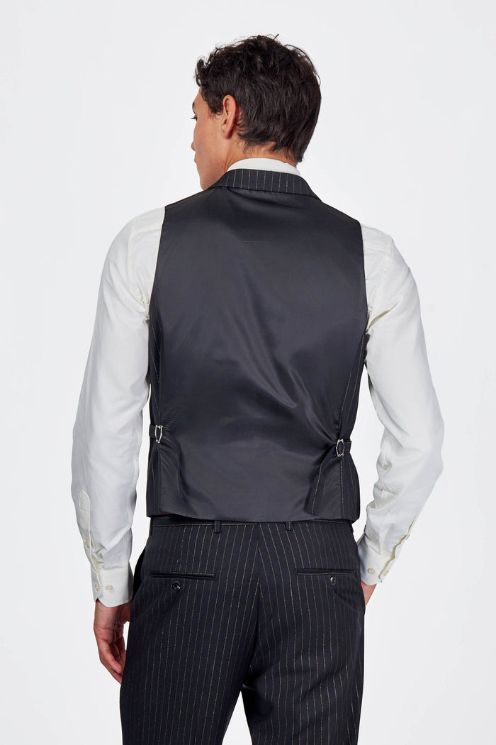 NEIL - Mens Black 3-Piece Suit Fine Gold Pinstripes Tailored Fit