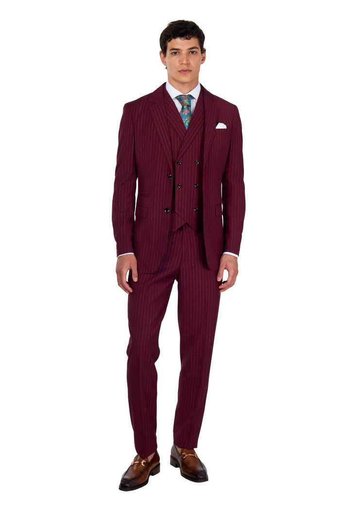 NEIL - Mens Black 3-Piece Suit Fine Gold Pinstripes Tailored Fit
