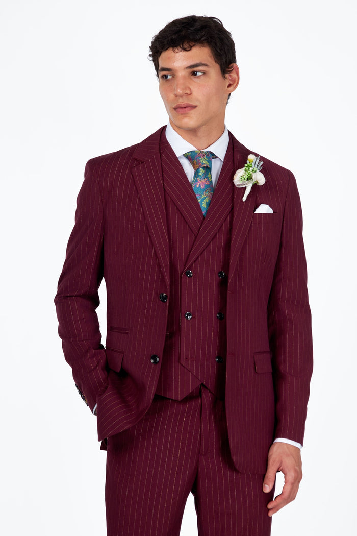 NEIL - Mens Black 3-Piece Suit Fine Gold Pinstripes Tailored Fit