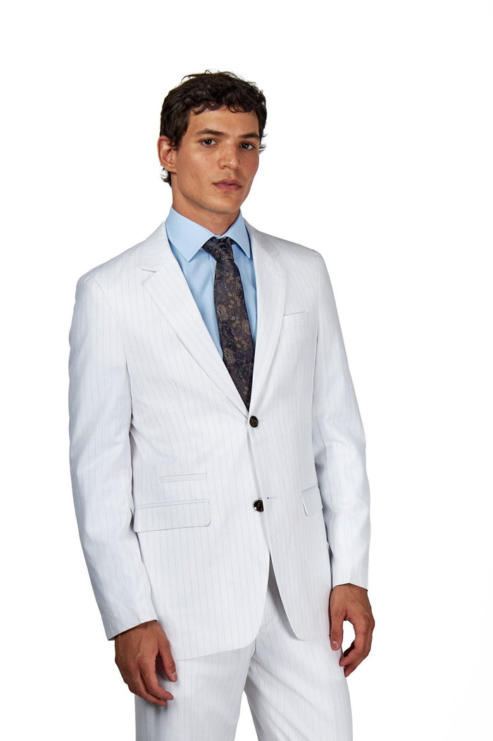 Men's Neil White Gold Pinstripe Double Breasted 5-Piece Suit Bundle