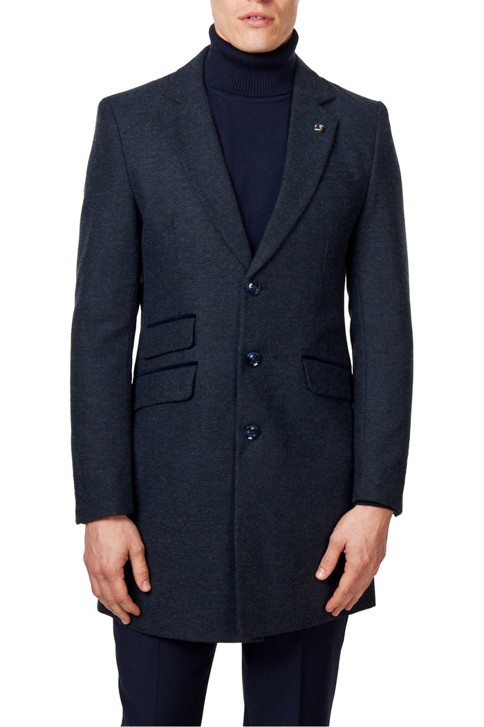 NESTOR – NAVY TWEED WOOL BLEND OVERCOAT