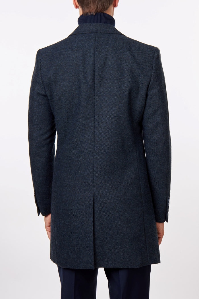 NESTOR – NAVY TWEED WOOL BLEND OVERCOAT