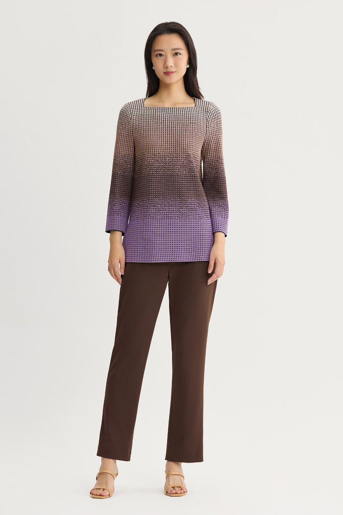Ombre Jacquard Knit Tunic, Sunset Purple/Dark Umber/Warm Taupe/French Almond/Black | Ming Wang