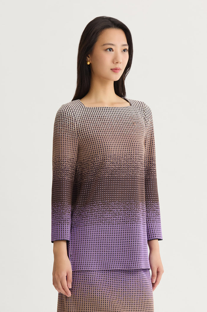Ombre Jacquard Knit Tunic, Sunset Purple/Dark Umber/Warm Taupe/French Almond/Black | Ming Wang