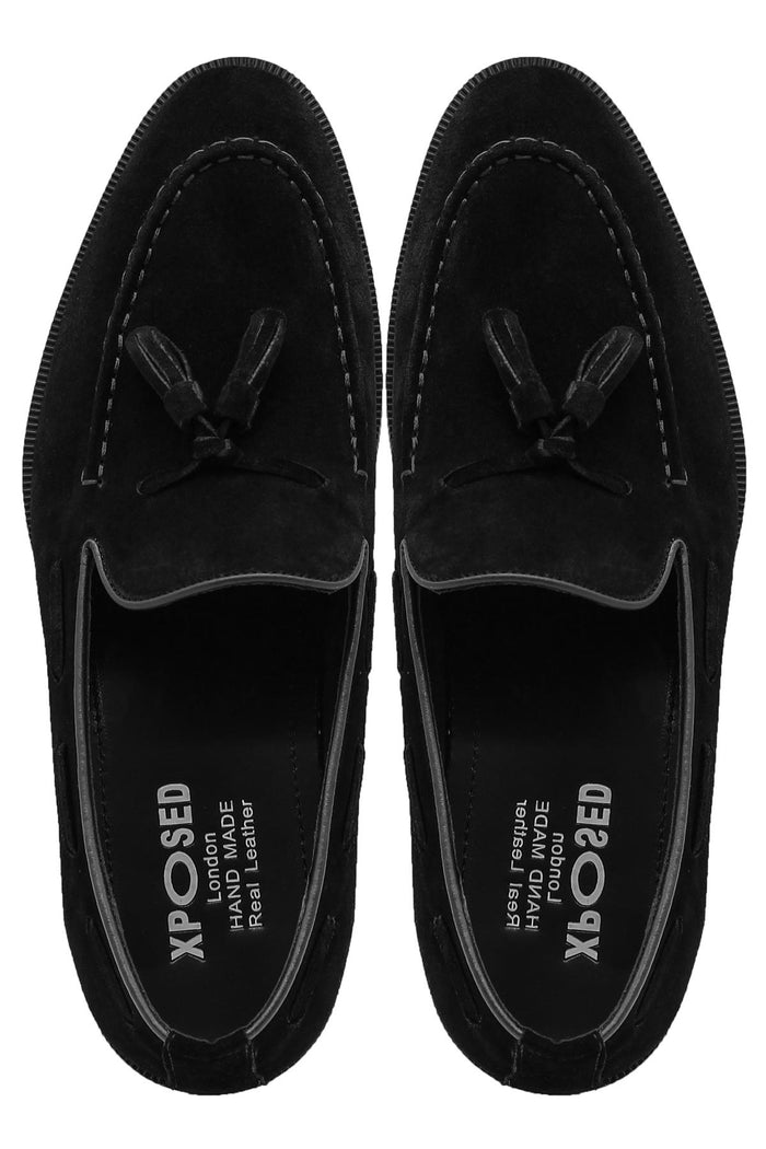 PABLO Men’s Black Real Suede Leather Tassel Loafers