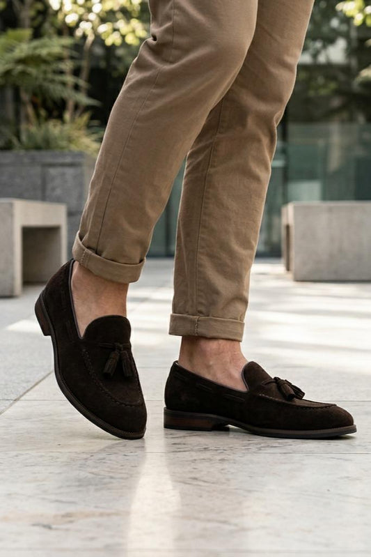 PABLO Men’s Brown Real Suede Leather Tassel Loafers