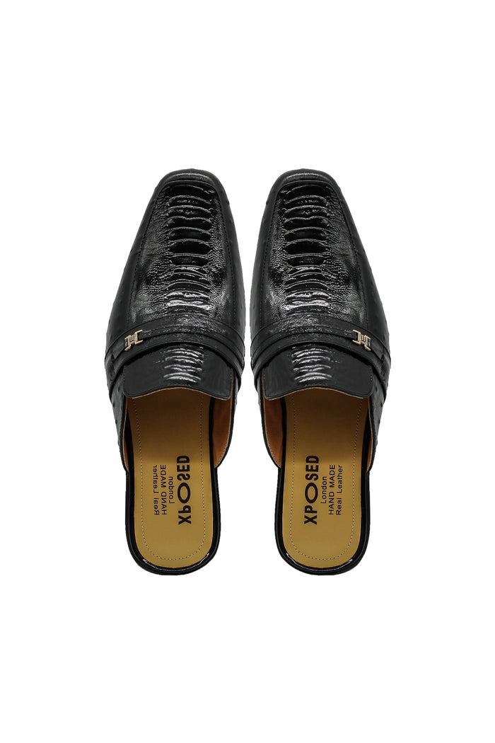 Patent Leather Print Backless Loafers