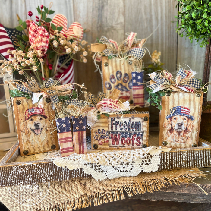 Patriotic Pups Wood Block Set - Americana Shelf Sitters