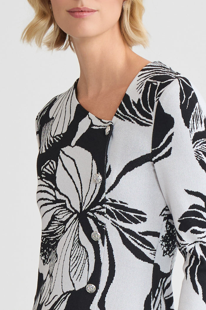 Petite Floral Jacquard Soft Knit Sheath Dress, Black/White | Ming Wang