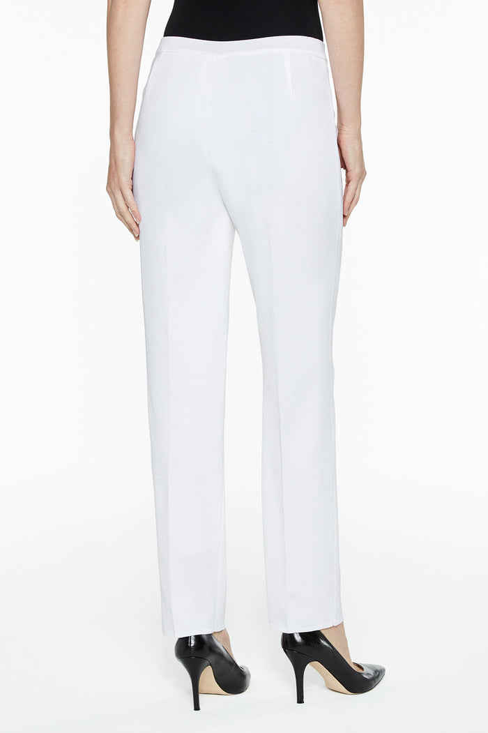 Petite Knit Lined Straight-Leg Pants, White | Ming Wang