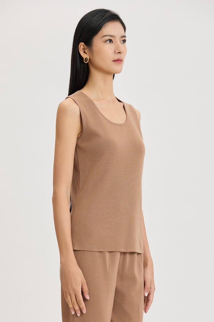 Petite Mid-Length Scoop Neck Knit Tank, Warm Taupe, Warm Taupe | Ming Wang