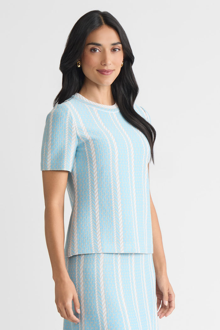 Petite Roadmap Pattern Soft Knit Top, Serene/Limestone/White | Ming Wang