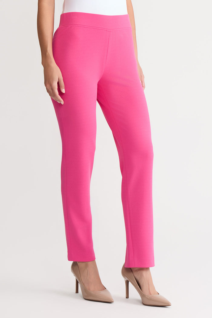 Petite Stretch Deco Crepe Straight-Leg Pants, Carmine Rose, Carmine Rose | Ming Wang