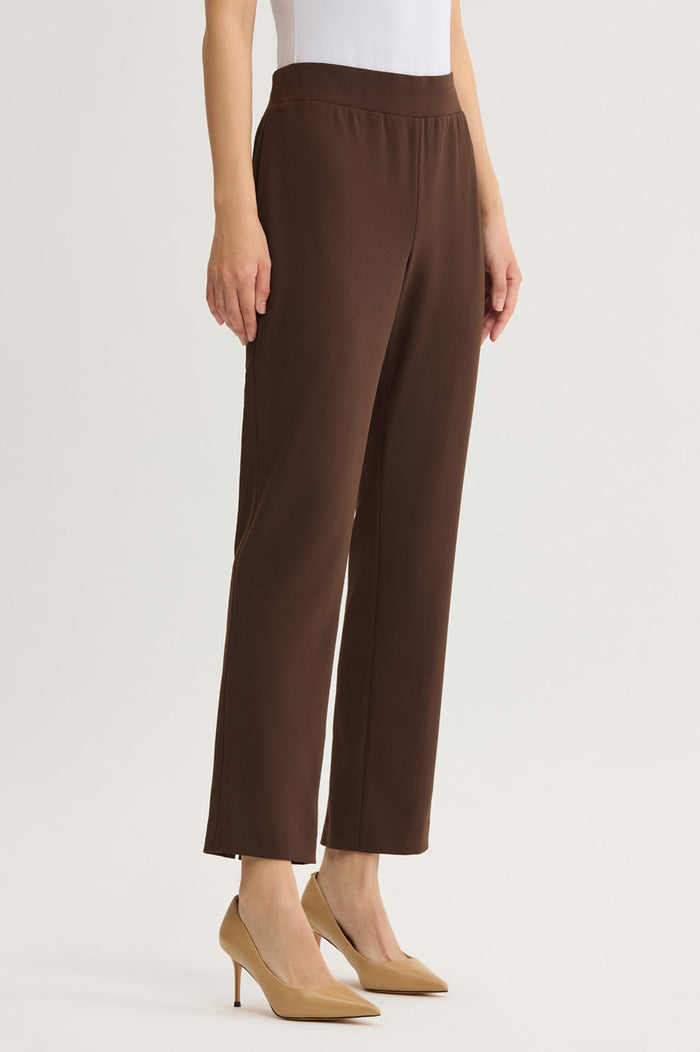 Petite Stretch Deco Crepe Straight-Leg Pants, Dark Umber, Dark Umber | Ming Wang