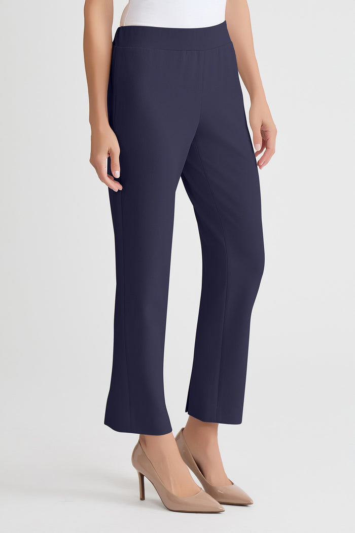 Petite Stretch Deco Crepe Straight-Leg Pants, Indigo, Indigo | Ming Wang